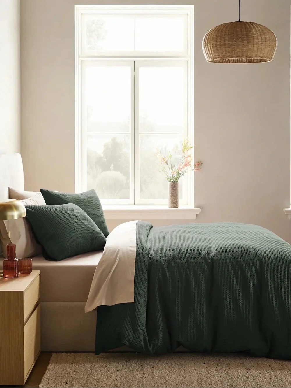 Quince Organic Luxe Honeycomb Duvet Cover King Pine NWT Cover Only No Shams